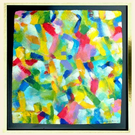 Mensen; acryl op handgeschept papier (formaat met lijst 64 x 64 cm)